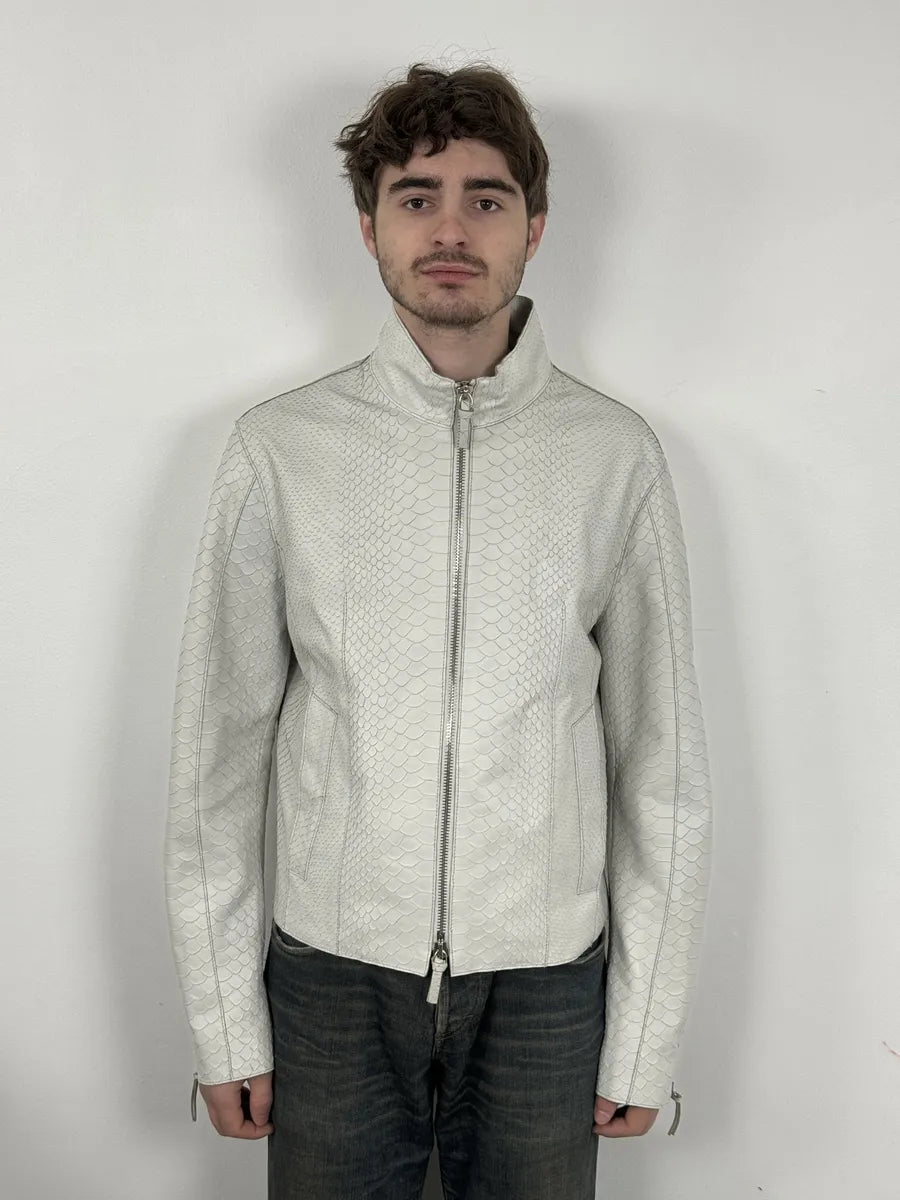 SS2011 Emporio Armani Python Embossed White Leather Jacket jKMFJXd 3