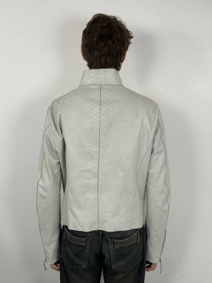 SS2011 Emporio Armani Python Embossed White Leather Jacket jKMFJXd 4