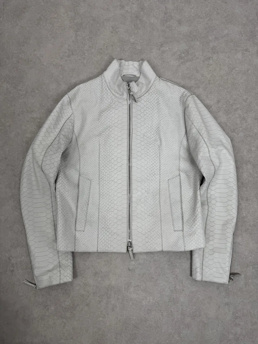 SS2011 Emporio Armani Python Embossed White Leather Jacket jKMFJXd 5