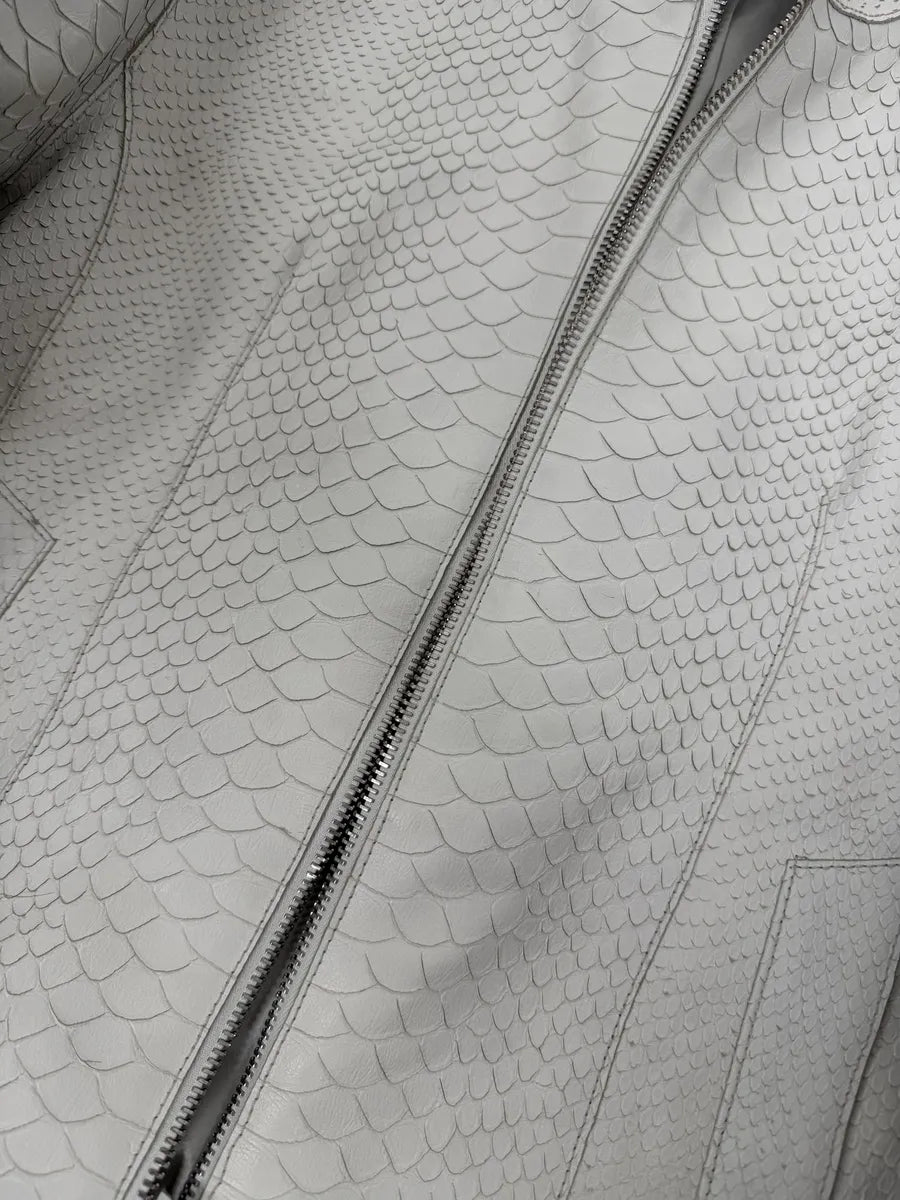 SS2011 Emporio Armani Python Embossed White Leather Jacket jKMFJXd 6