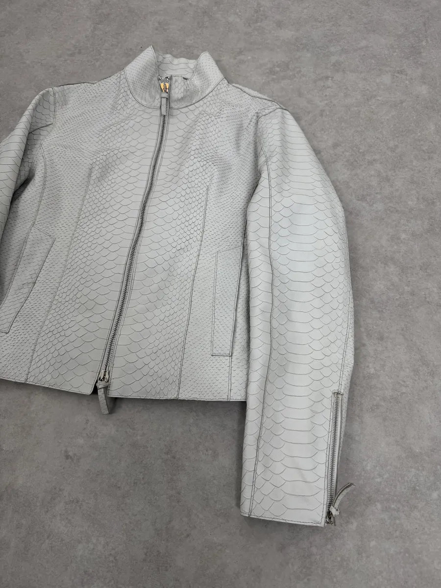 SS2011 Emporio Armani Python Embossed White Leather Jacket jKMFJXd 7