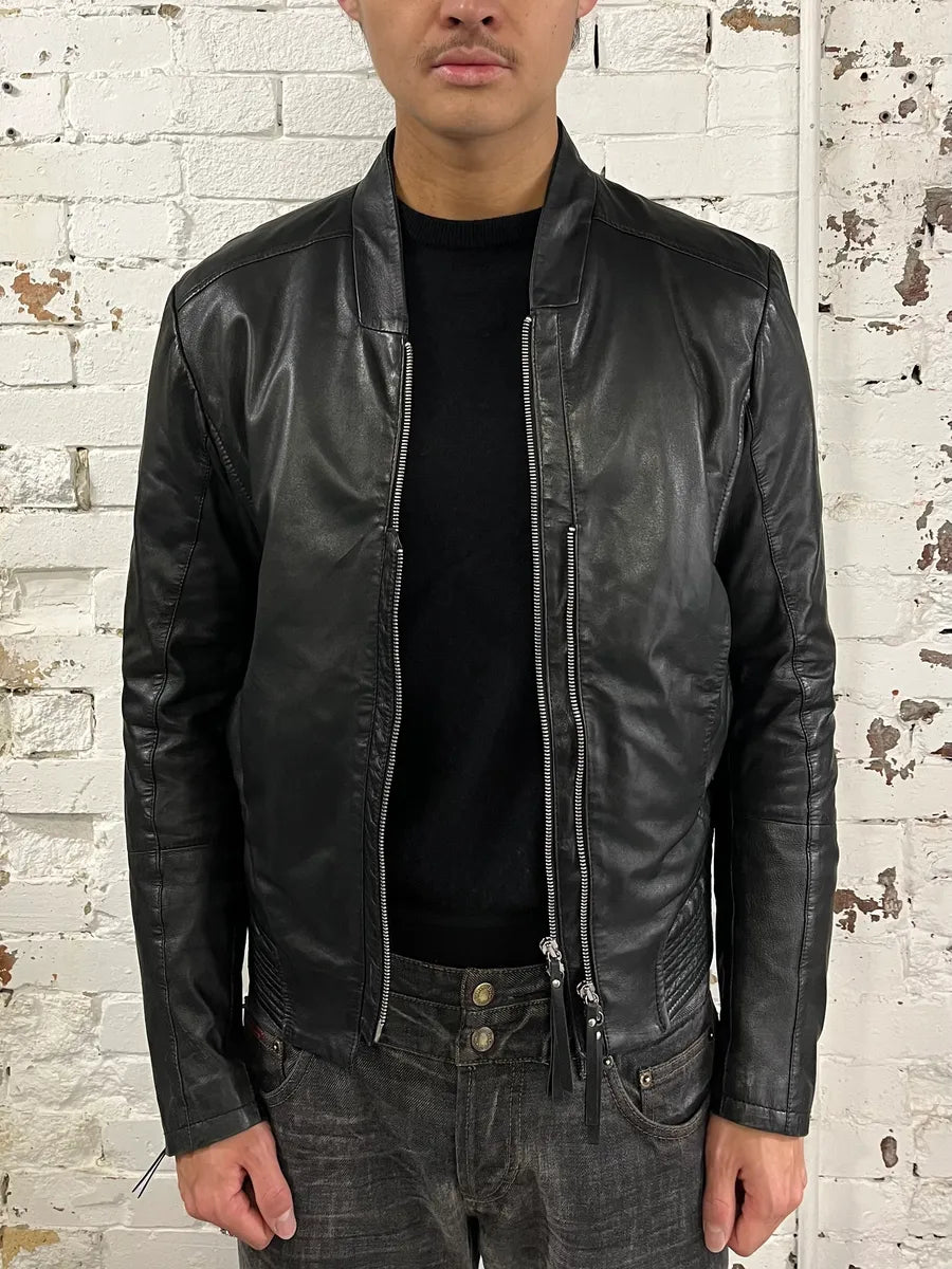 SS2011 Emporio Armani Structured Black Leather Multi Zip Jacket IoQUmxJ 1