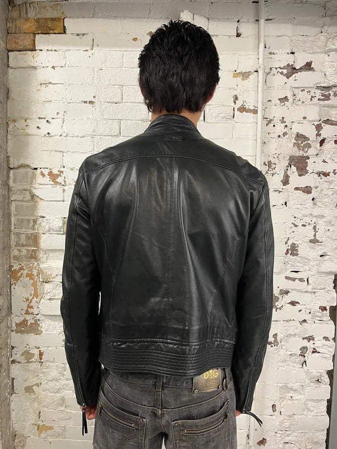 SS2011 Emporio Armani Structured Black Leather Multi Zip Jacket IoQUmxJ 2