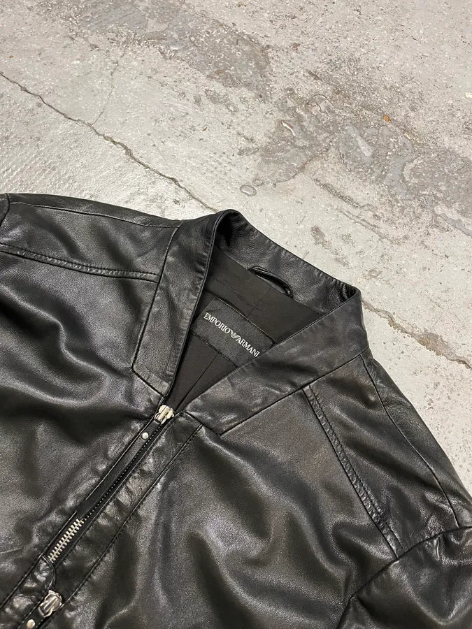 SS2011 Emporio Armani Structured Black Leather Multi Zip Jacket IoQUmxJ 4