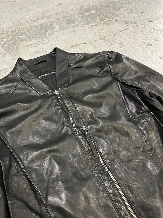 SS2011 Emporio Armani Structured Black Leather Multi Zip Jacket IoQUmxJ 5
