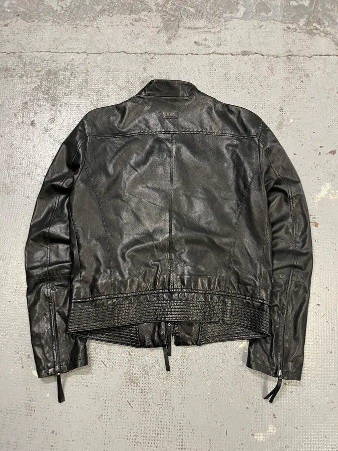 SS2011 Emporio Armani Structured Black Leather Multi Zip Jacket IoQUmxJ 6
