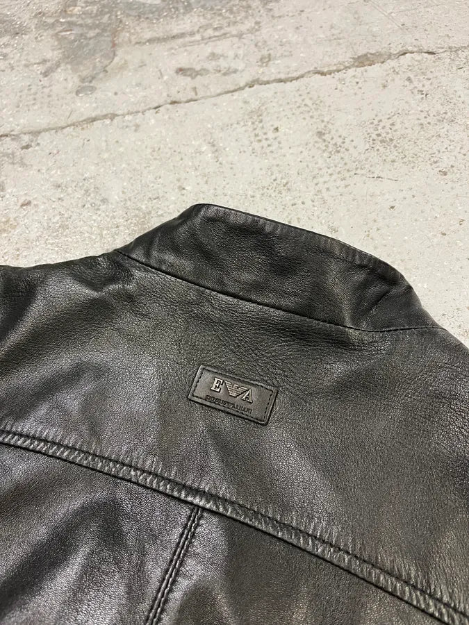 SS2011 Emporio Armani Structured Black Leather Multi Zip Jacket IoQUmxJ 7