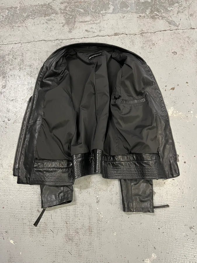 SS2011 Emporio Armani Structured Black Leather Multi Zip Jacket IoQUmxJ 8