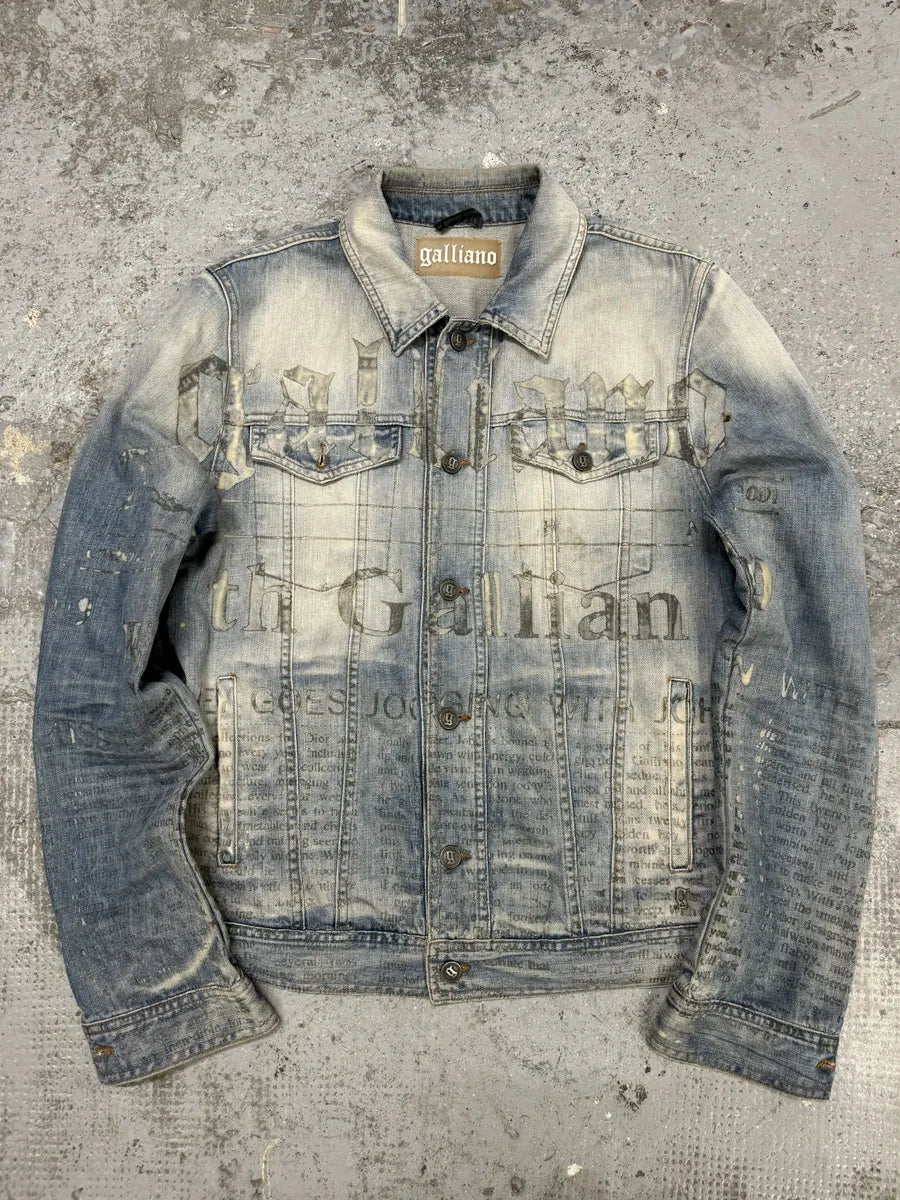 SS2011 Galliano Newspapers Aged Denim Jacket HZXPzYH 0