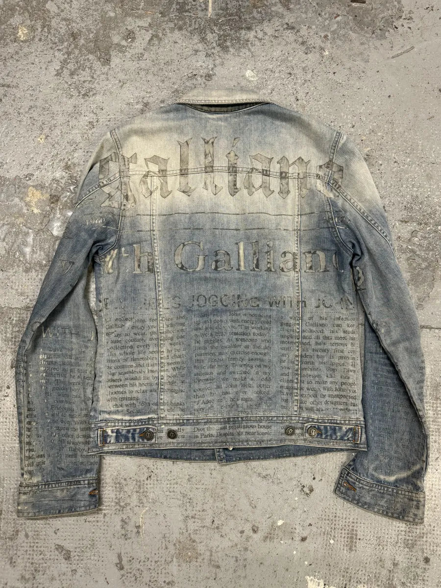 SS2011 Galliano Newspapers Aged Denim Jacket HZXPzYH 1