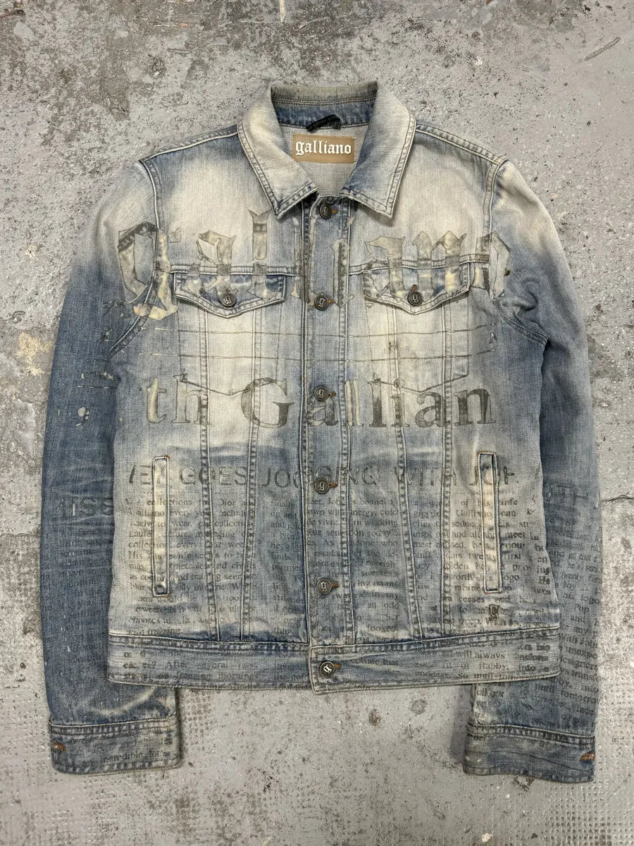 SS2011 Galliano Newspapers Aged Denim Jacket HZXPzYH 2
