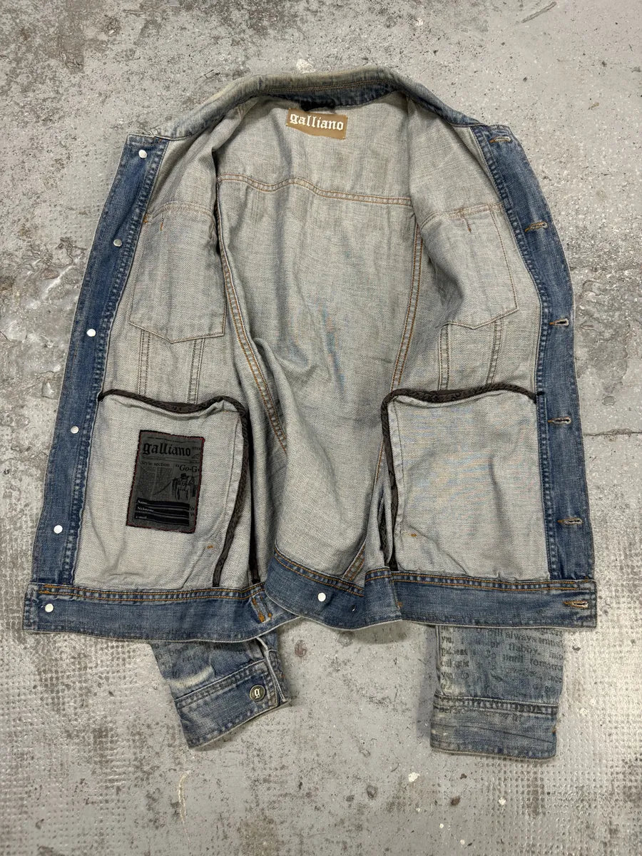 SS2011 Galliano Newspapers Aged Denim Jacket HZXPzYH 6