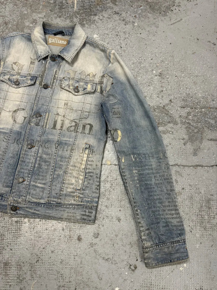 SS2011 Galliano Newspapers Aged Denim Jacket HZXPzYH 8