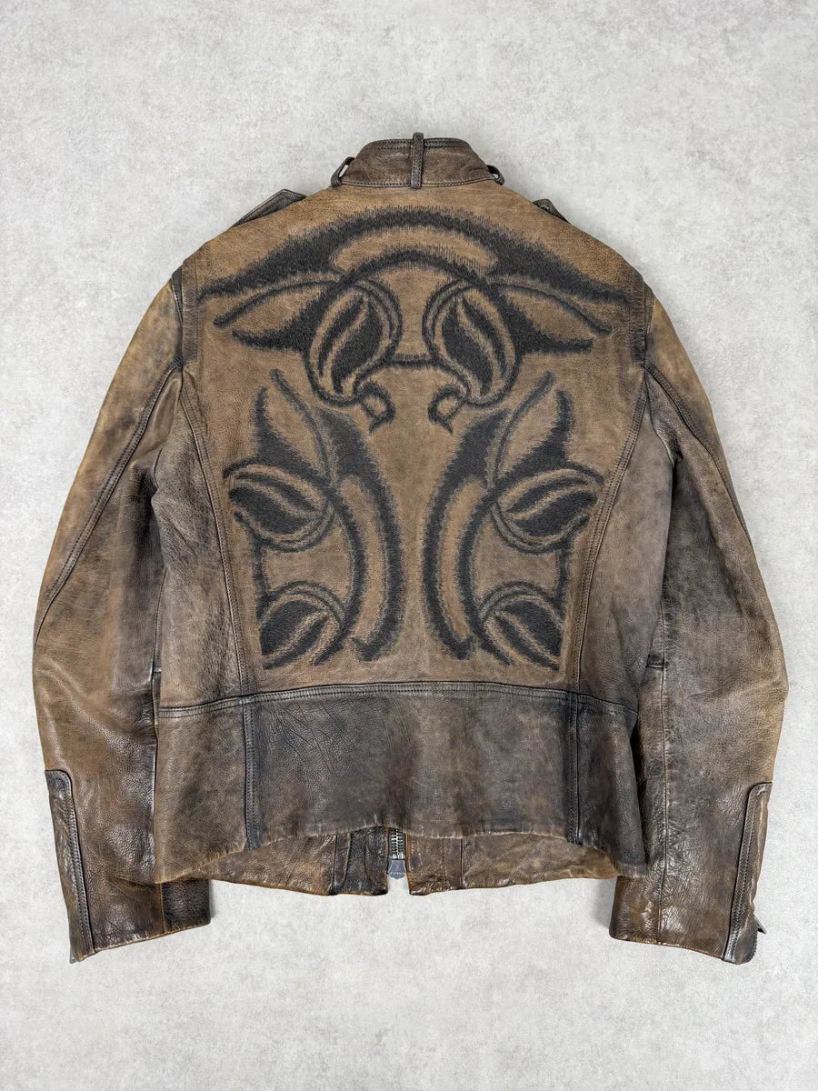 SS2011 Gucci Brown Embroidered Back Leather Jacket by Frida Giannini vKBgibM 0