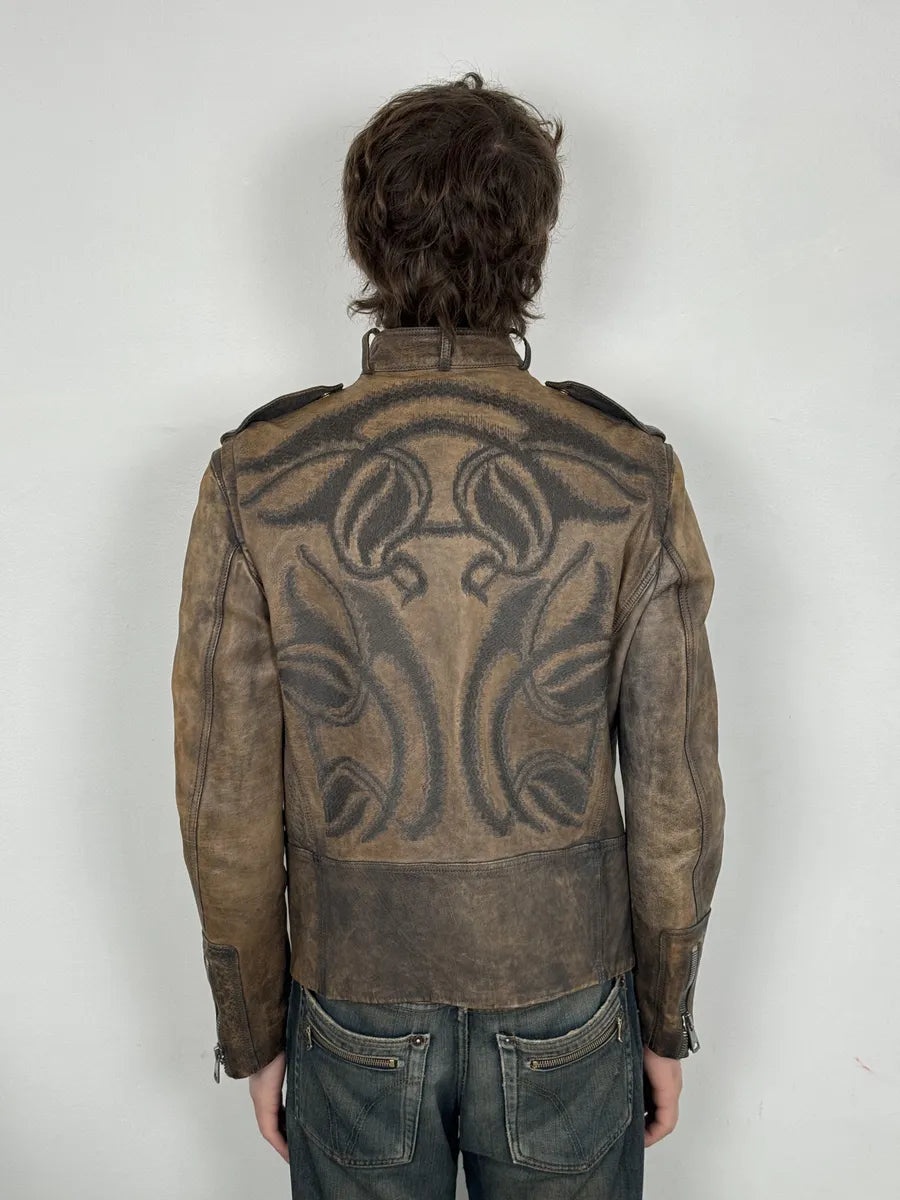 SS2011 Gucci Brown Embroidered Back Leather Jacket by Frida Giannini vKBgibM 4