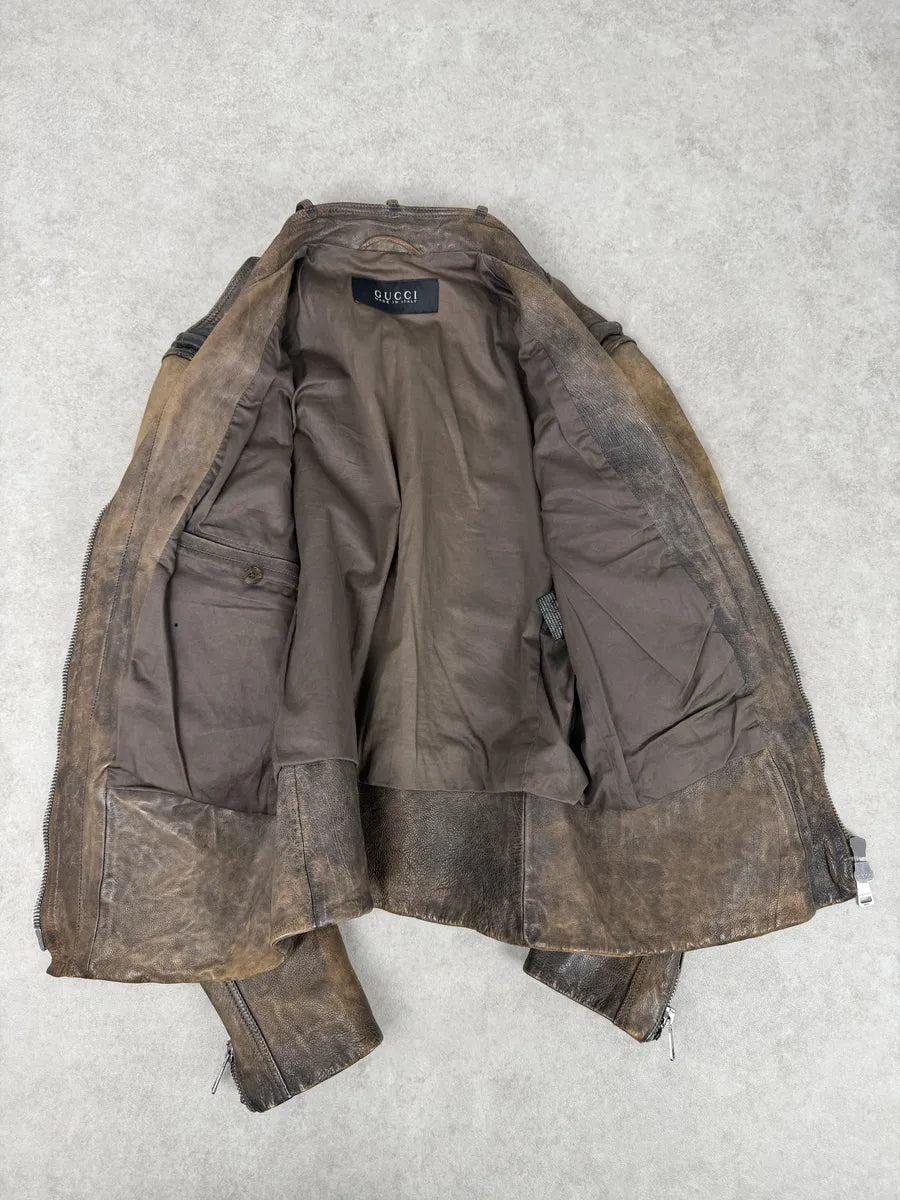 SS2011 Gucci Brown Embroidered Back Leather Jacket by Frida Giannini vKBgibM 5