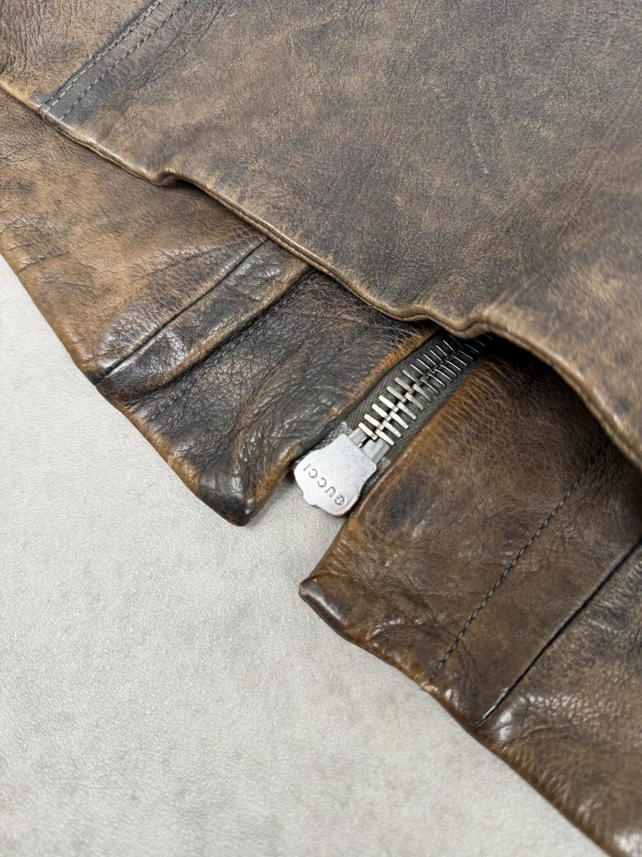 SS2011 Gucci Brown Embroidered Back Leather Jacket by Frida Giannini vKBgibM 9