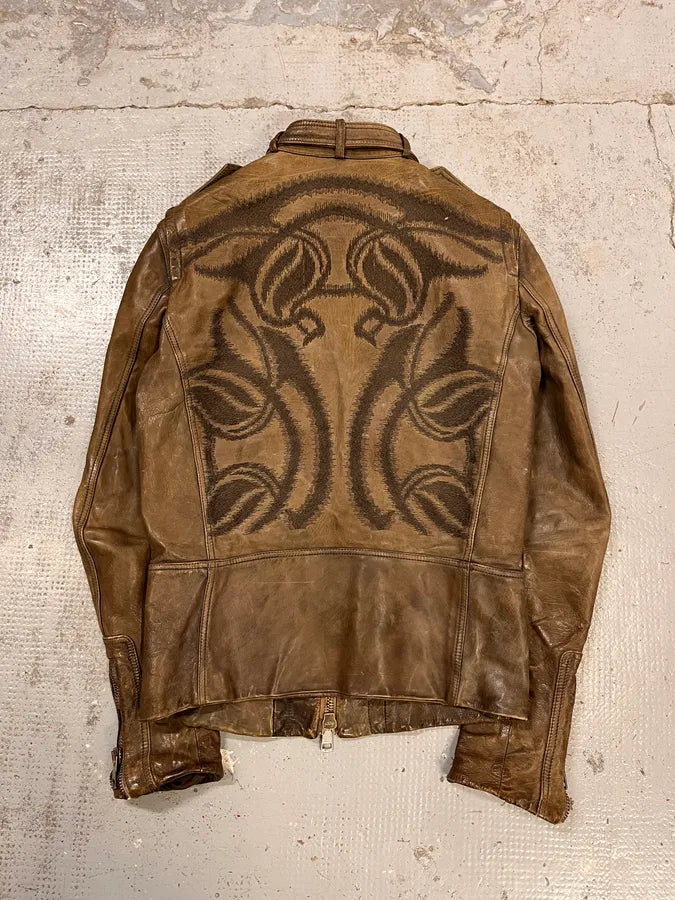 SS2011 Gucci Brown Leather Tribal Fantasy Back Jacket by Frida Giannini xjldWdj 0