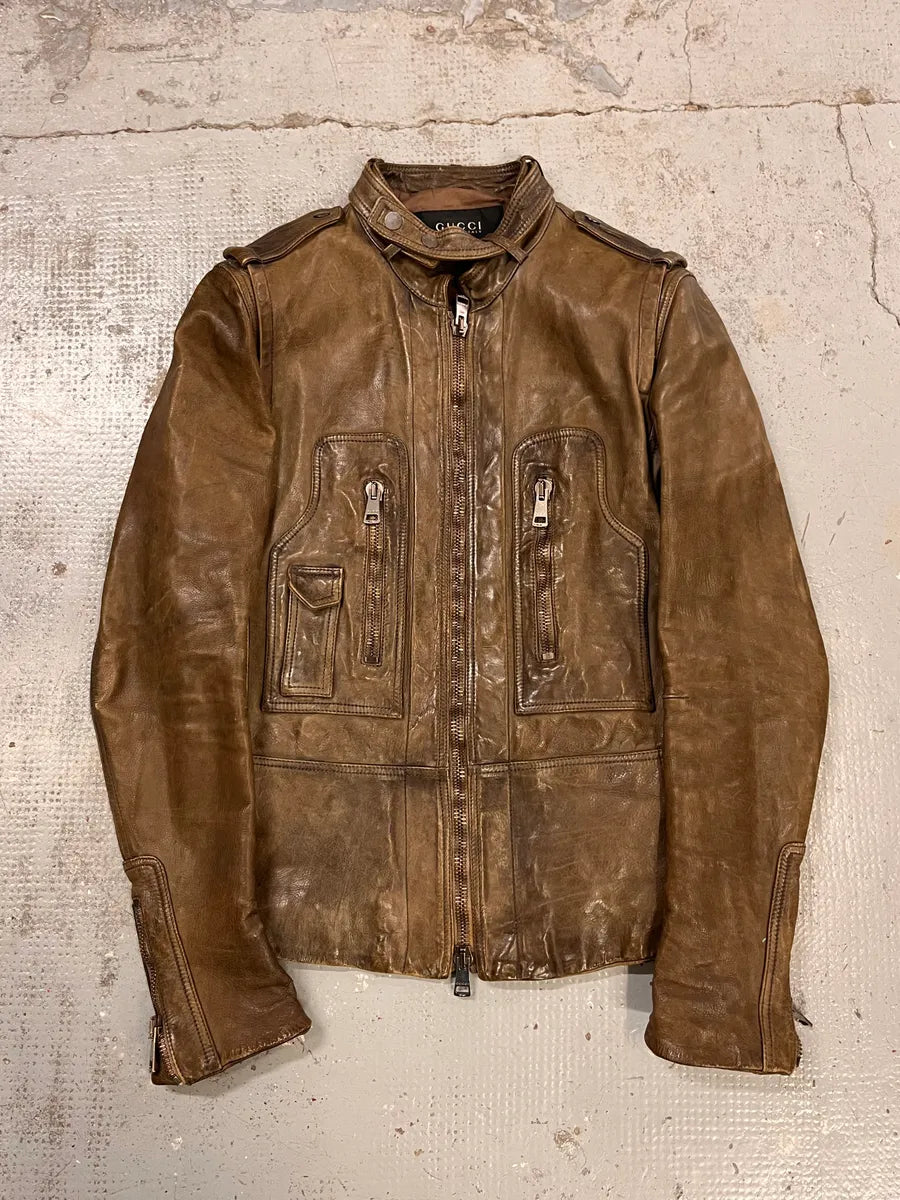SS2011 Gucci Brown Leather Tribal Fantasy Back Jacket by Frida Giannini xjldWdj 3