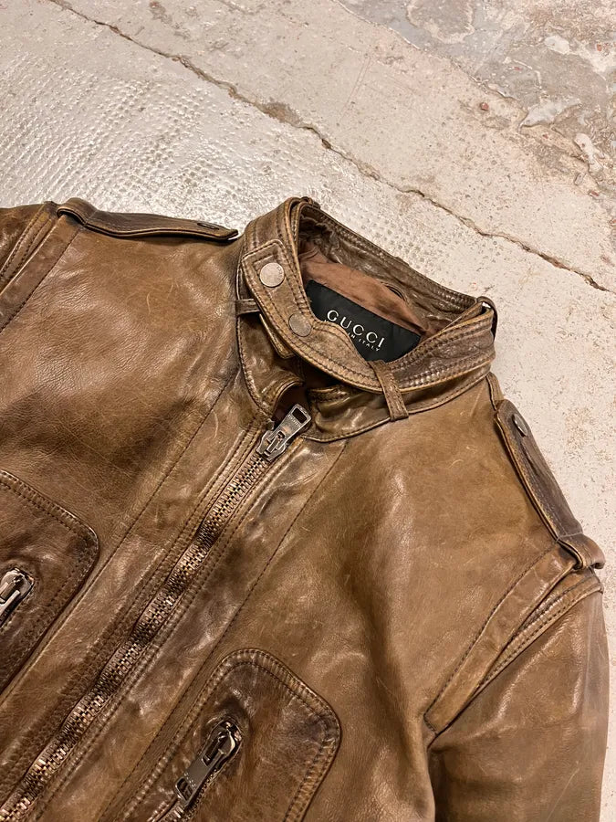 SS2011 Gucci Brown Leather Tribal Fantasy Back Jacket by Frida Giannini xjldWdj 4