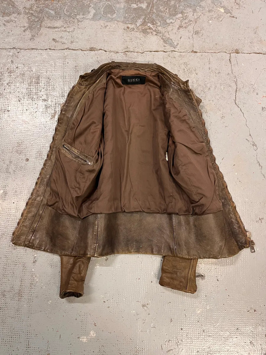 SS2011 Gucci Brown Leather Tribal Fantasy Back Jacket by Frida Giannini xjldWdj 7