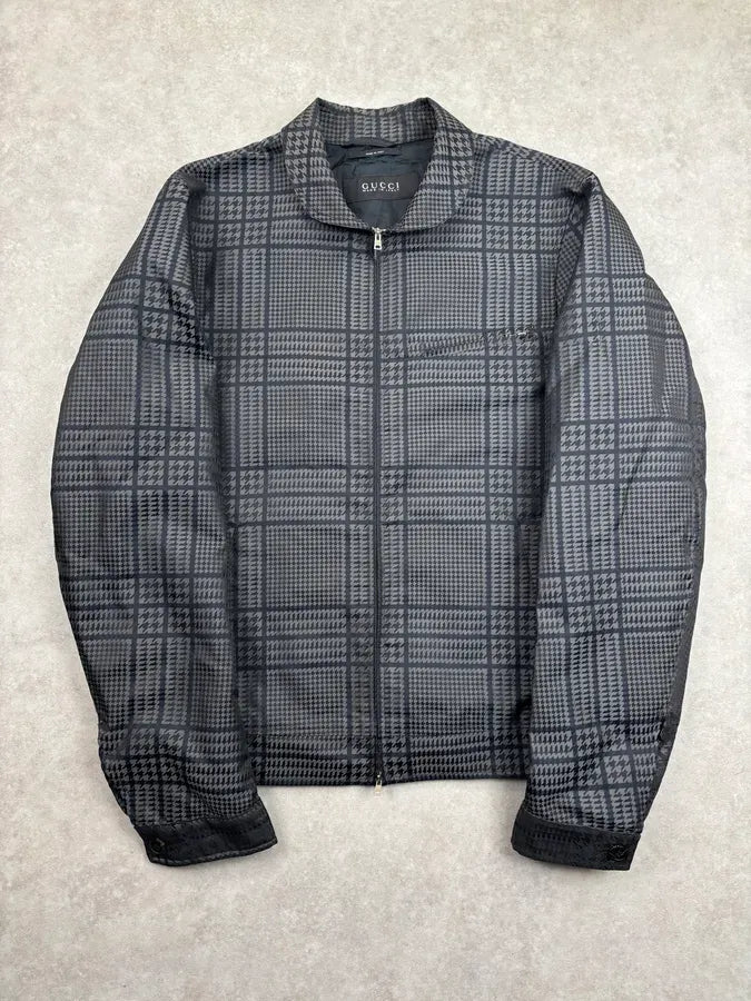SS2011 Gucci Grey Wool Houndstooth Quilted Bomber by Frida Giannini RZcRLfy 0