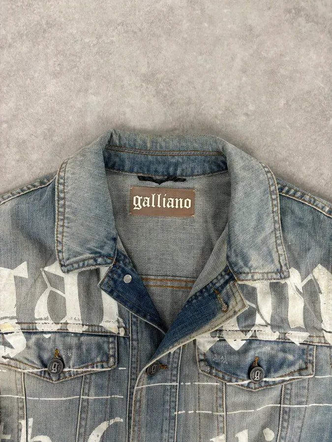 SS2011 John Galliano Blue Gazette Gothic Script Denim Jacket hcAuanE 3