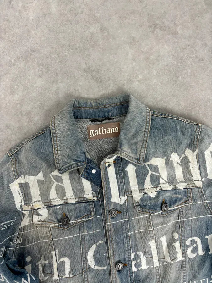SS2011 John Galliano Blue Gazette Gothic Script Denim Jacket hcAuanE 7