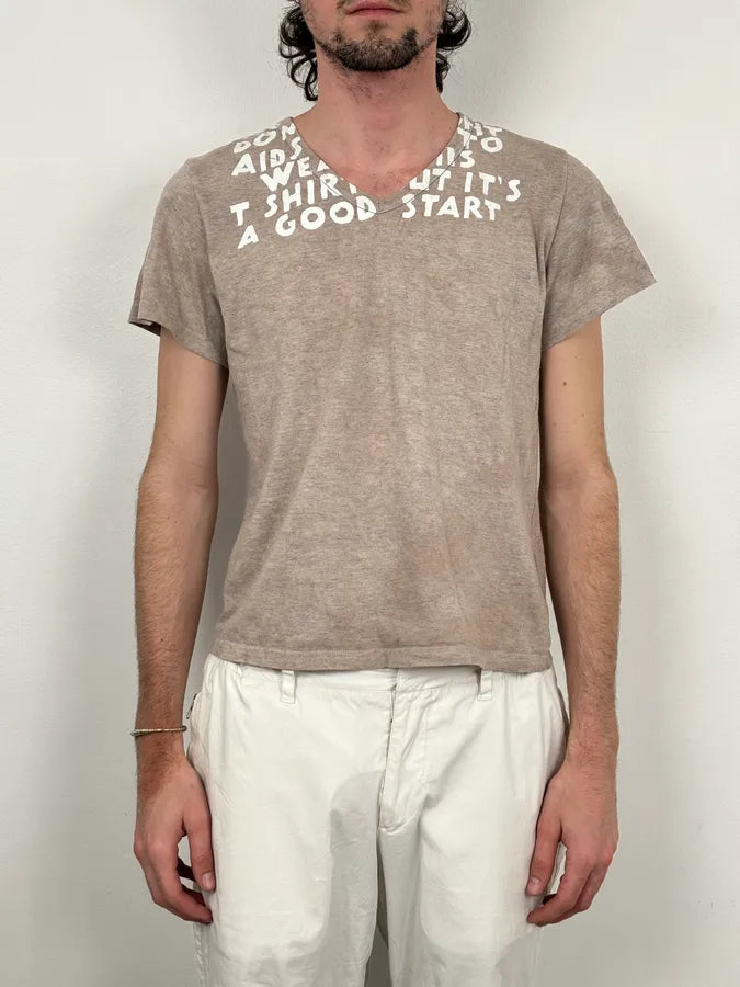 SS2011 Maison Margiela Beige Poeme V Neck T-Shirt eXendFd 1