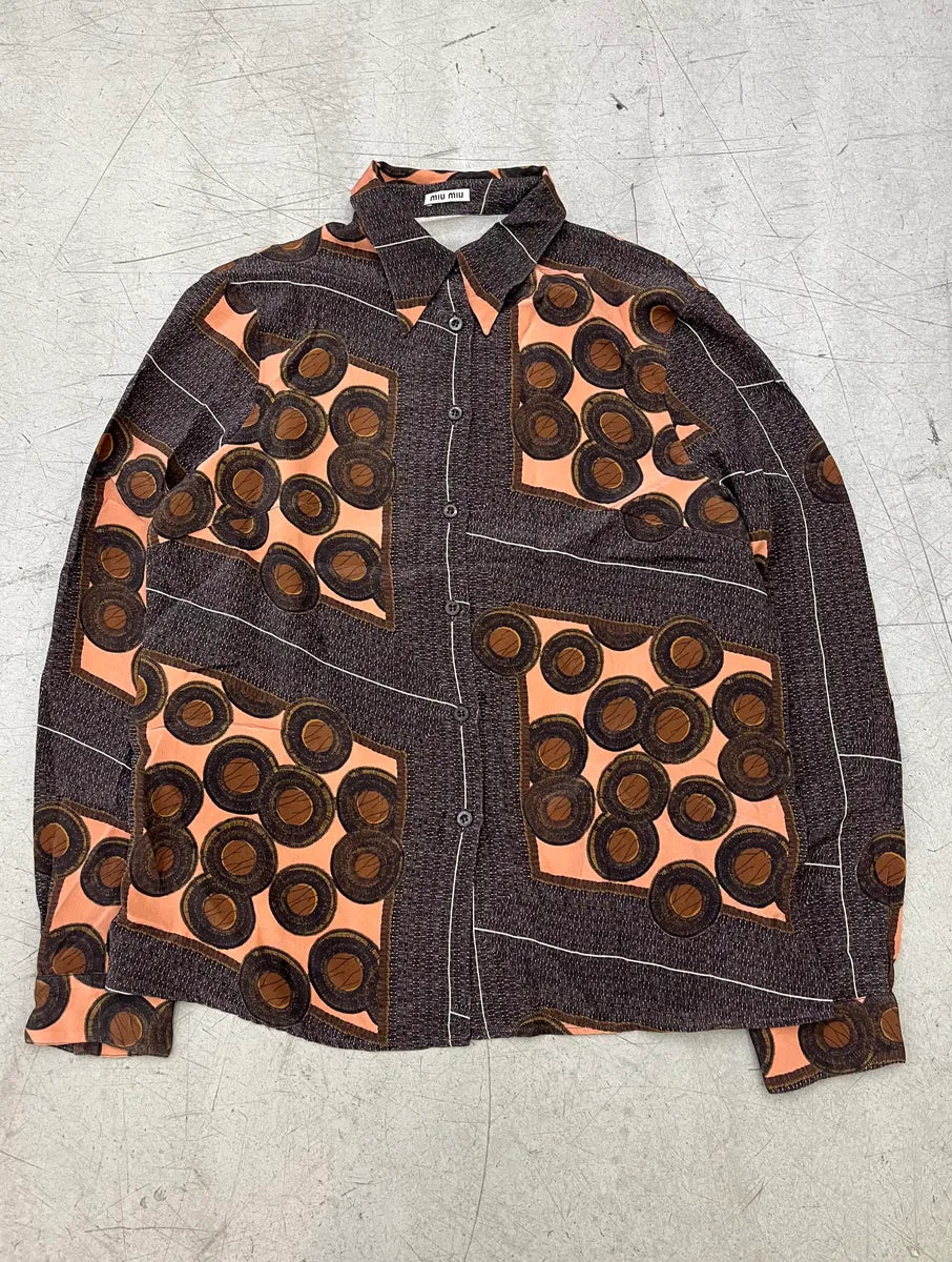 SS2011 Miu Miu Geometric Brown Silk Shirt mMUjNrY 0