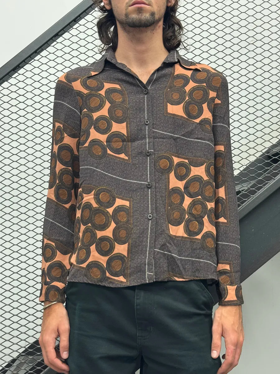 SS2011 Miu Miu Geometric Brown Silk Shirt mMUjNrY 1