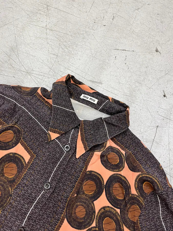 SS2011 Miu Miu Geometric Brown Silk Shirt mMUjNrY 3