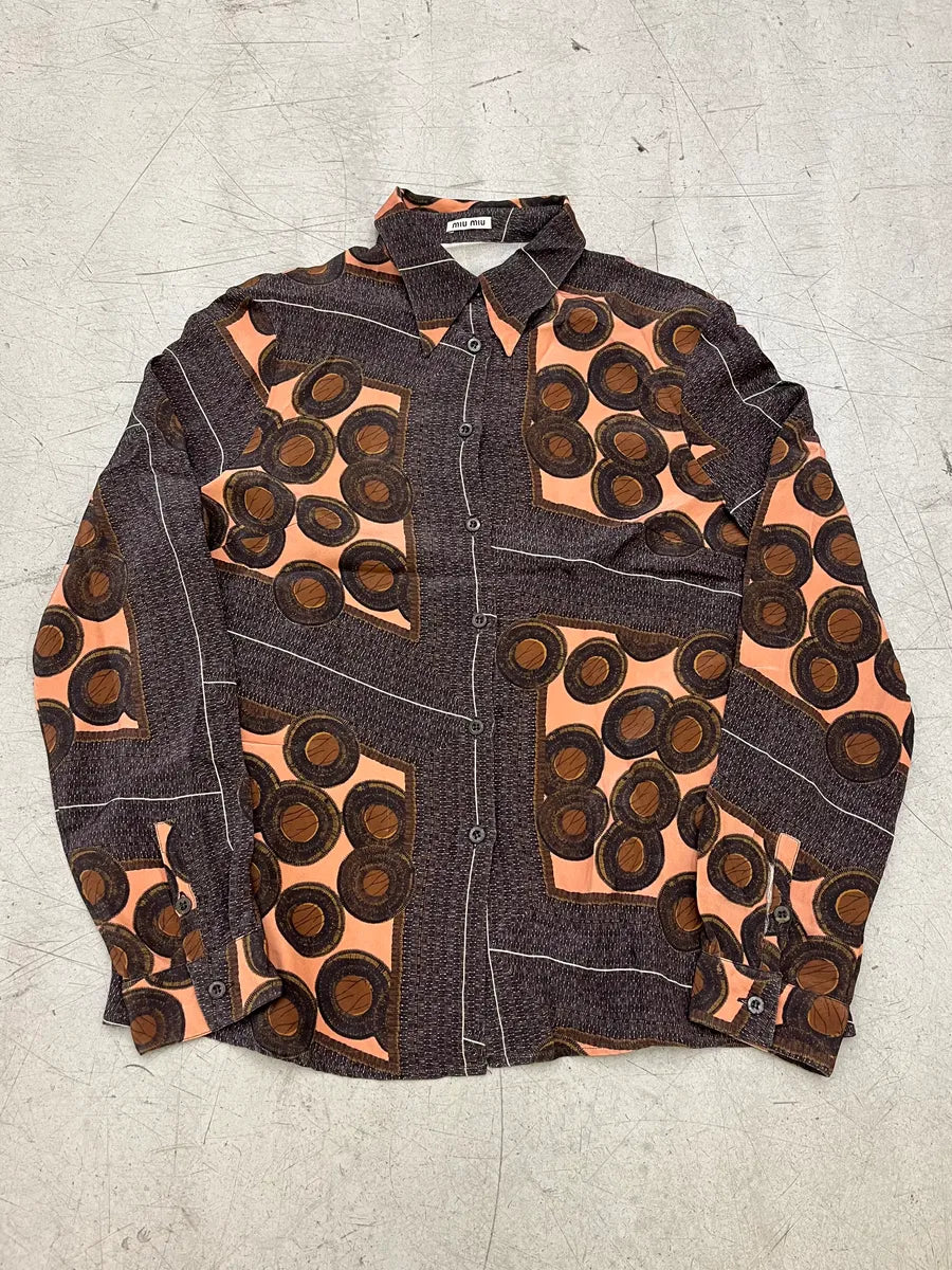 SS2011 Miu Miu Geometric Brown Silk Shirt mMUjNrY 5
