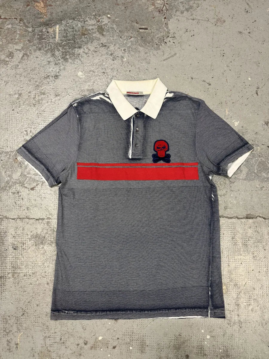 SS2011 Prada Striped Polo Skull Linea Rossa Shirt (M) HKwDUFR 0