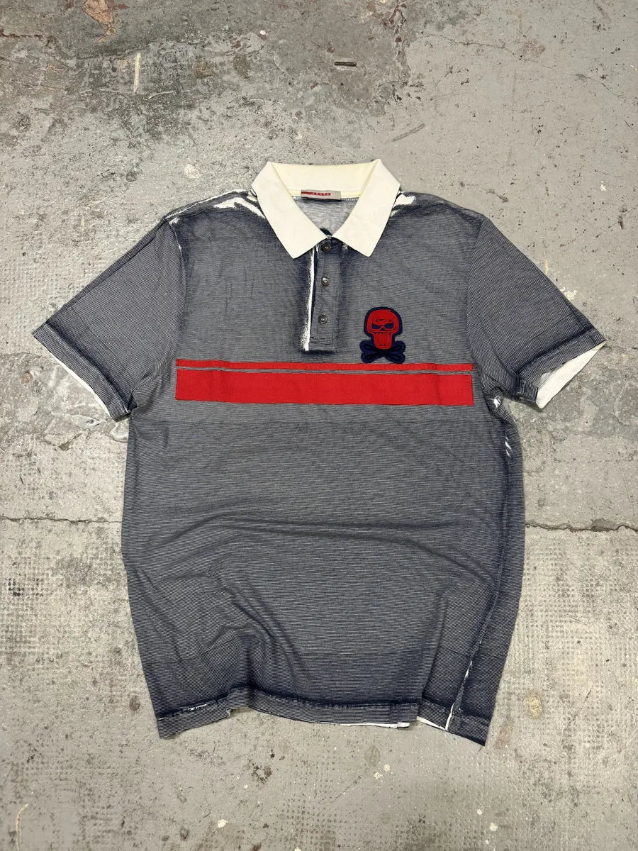 SS2011 Prada Striped Polo Skull Linea Rossa Shirt (M) HKwDUFR 4