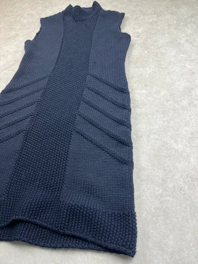 SS2011 Prada Wool Navy Ribbed Dress HWFnXmu 5