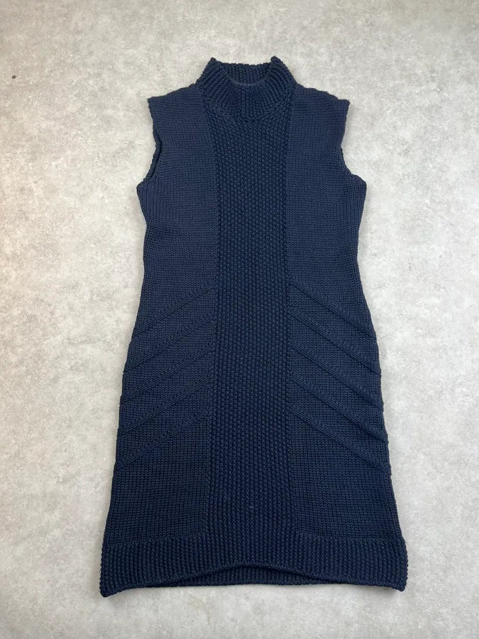 SS2011 Prada Wool Navy Ribbed Dress HWFnXmu 0