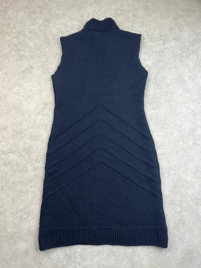 SS2011 Prada Wool Navy Ribbed Dress HWFnXmu 6
