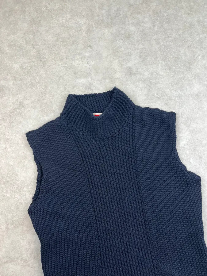 SS2011 Prada Wool Navy Ribbed Dress HWFnXmu 3