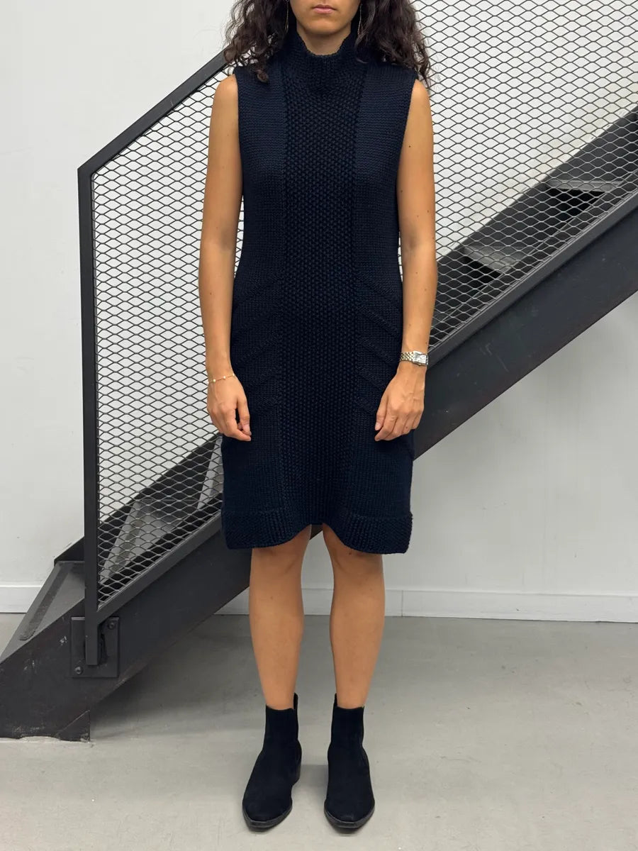 SS2011 Prada Wool Navy Ribbed Dress HWFnXmu 1