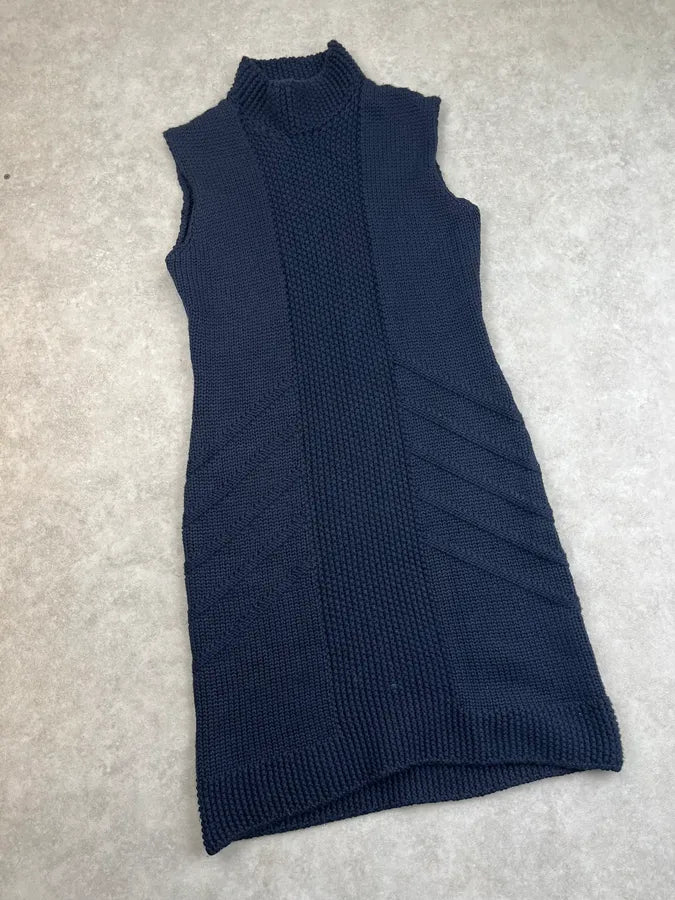 SS2011 Prada Wool Navy Ribbed Dress HWFnXmu 4