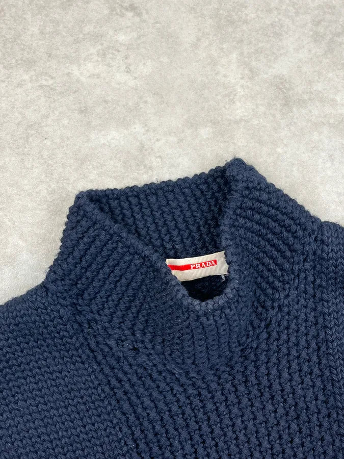 SS2011 Prada Wool Navy Ribbed Dress HWFnXmu 8