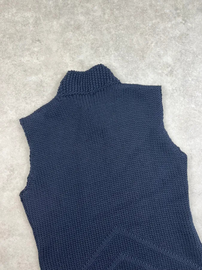 SS2011 Prada Wool Navy Ribbed Dress HWFnXmu 7