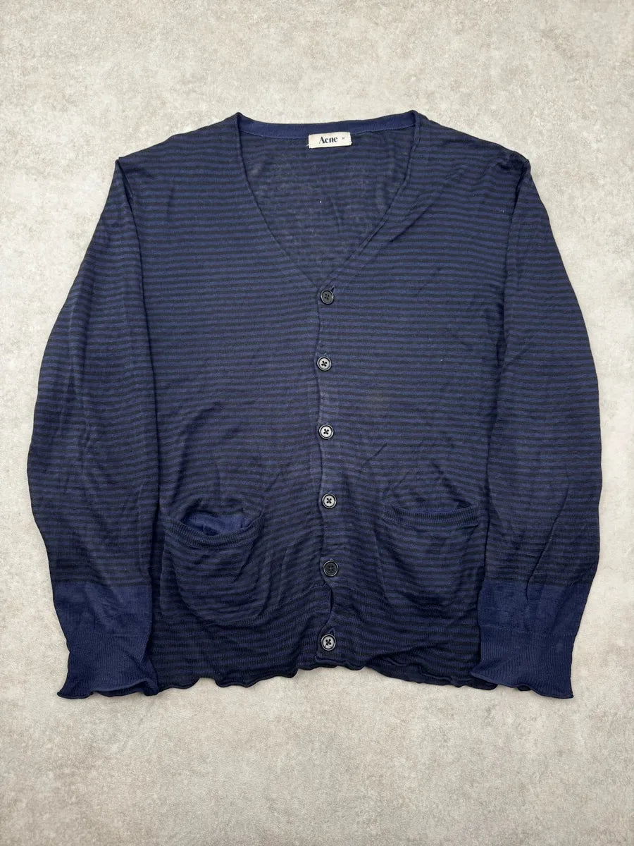 SS2012 Acne Studios Dark Navy Linen Transparent Striped Cardigan SbiKuVk 0