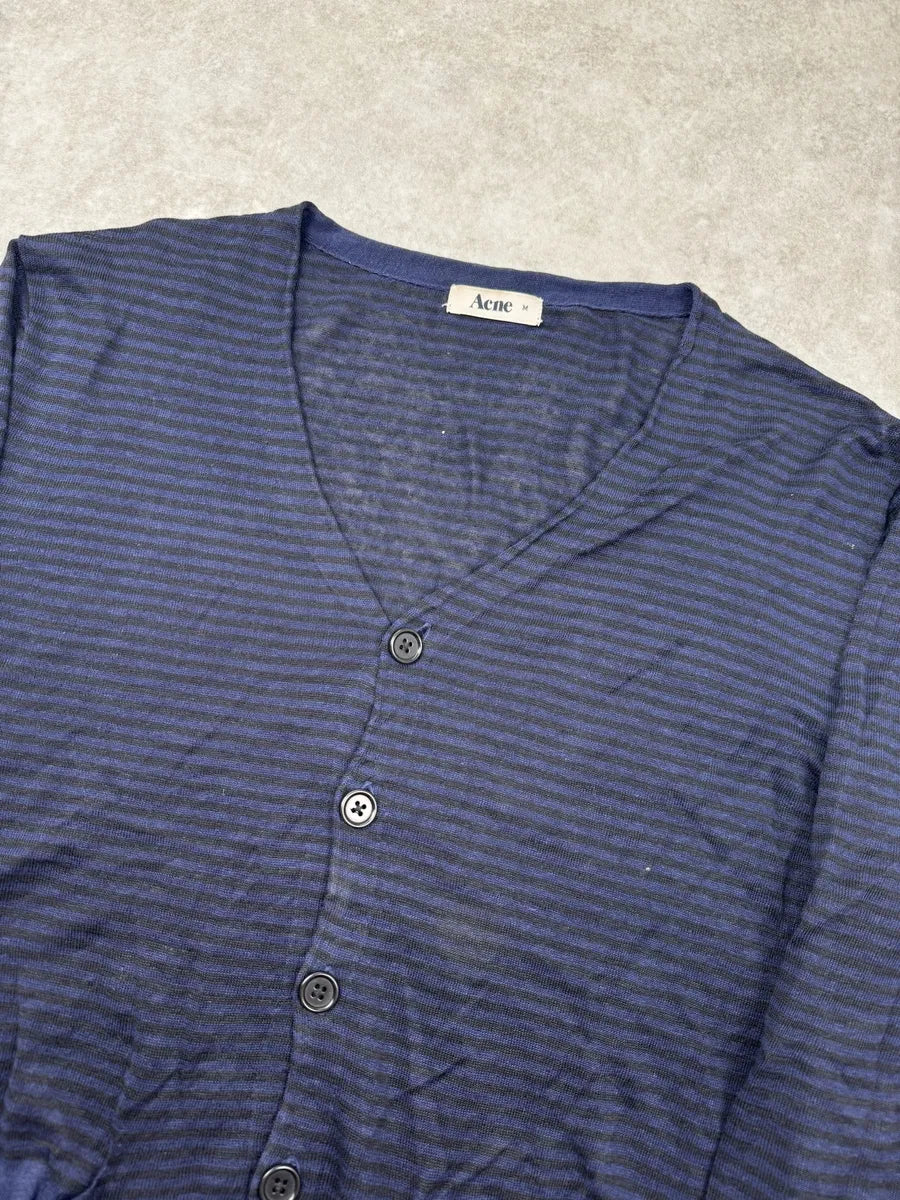 SS2012 Acne Studios Dark Navy Linen Transparent Striped Cardigan SbiKuVk 4
