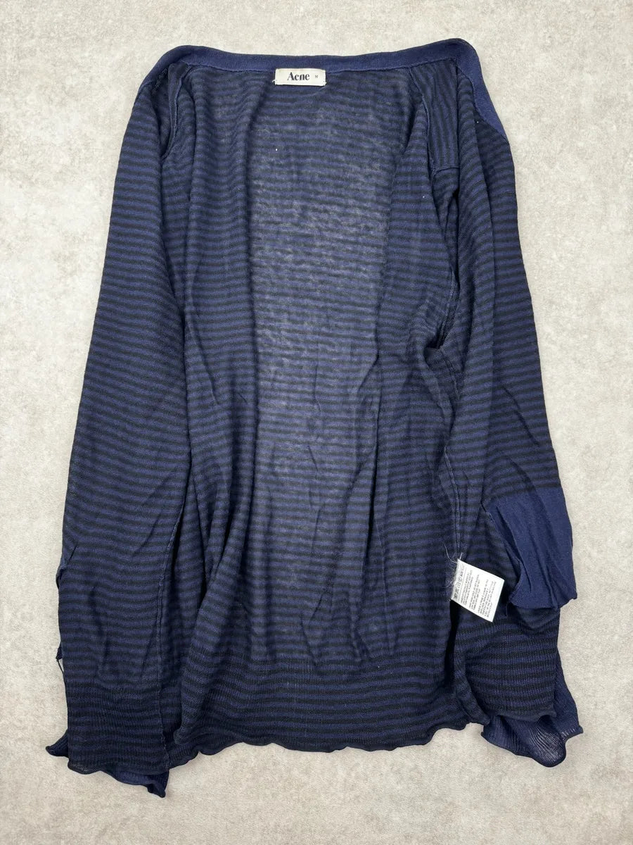 SS2012 Acne Studios Dark Navy Linen Transparent Striped Cardigan SbiKuVk 6