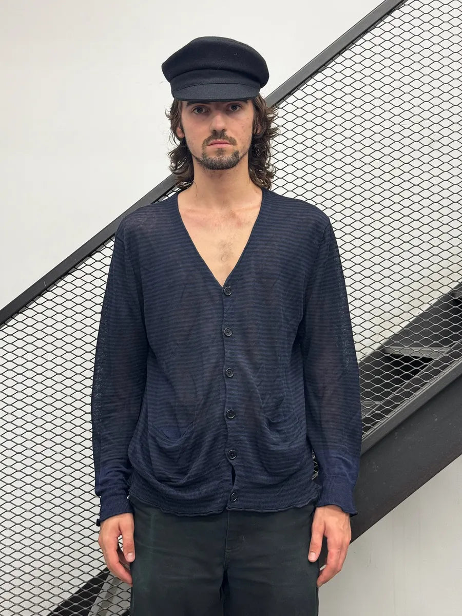 SS2012 Acne Studios Dark Navy Linen Transparent Striped Cardigan SbiKuVk 1