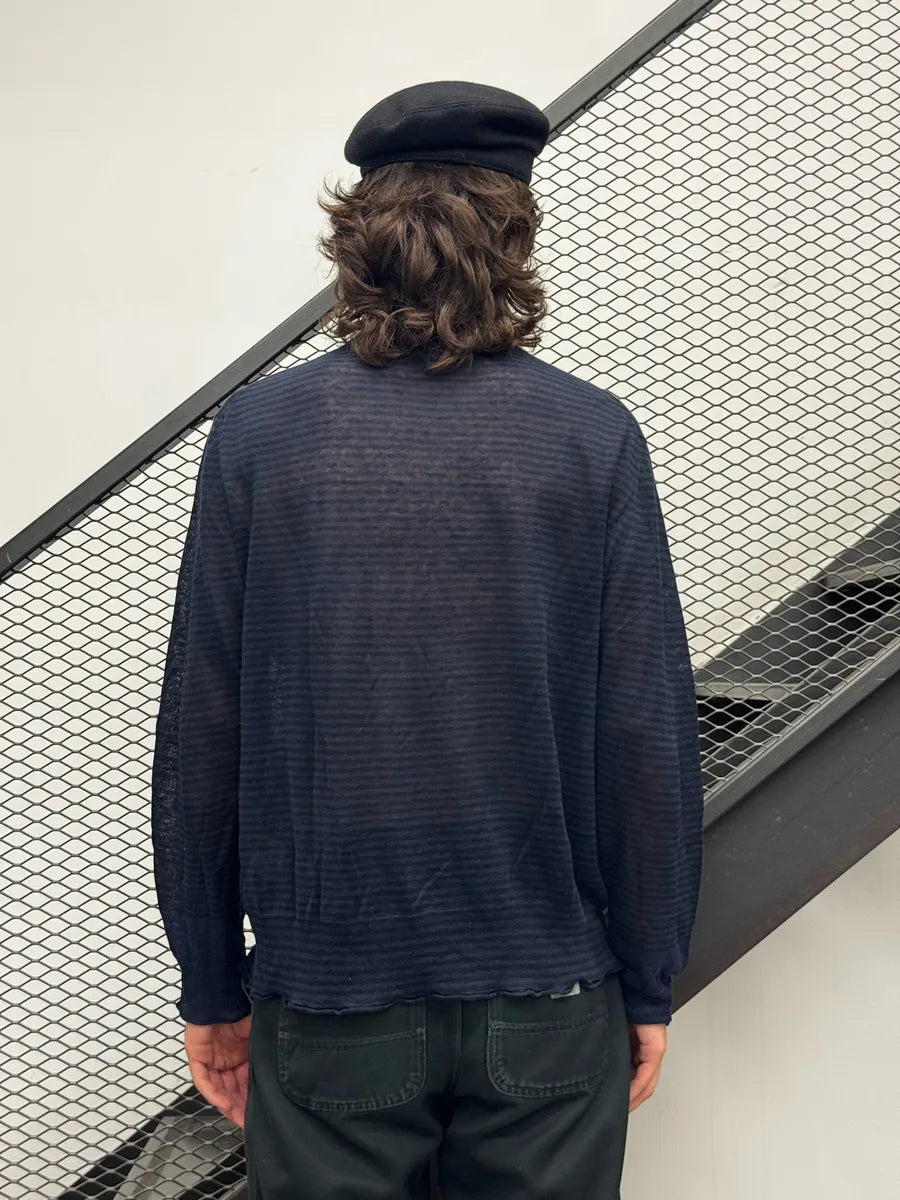 SS2012 Acne Studios Dark Navy Linen Transparent Striped Cardigan SbiKuVk 2