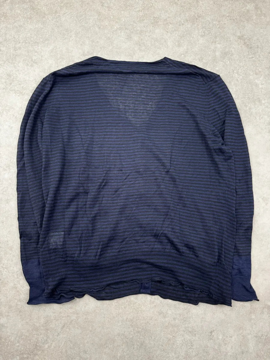 SS2012 Acne Studios Dark Navy Linen Transparent Striped Cardigan SbiKuVk 3