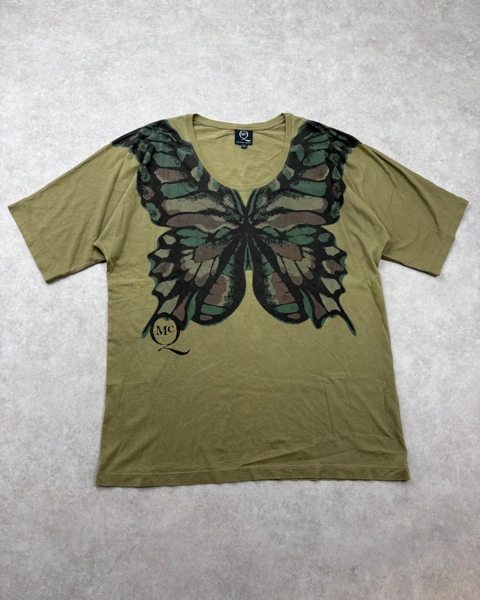 SS2012 Alexander McQueen Khaki Oversized Butterfly Print T-Shirt VOzjMFv 0